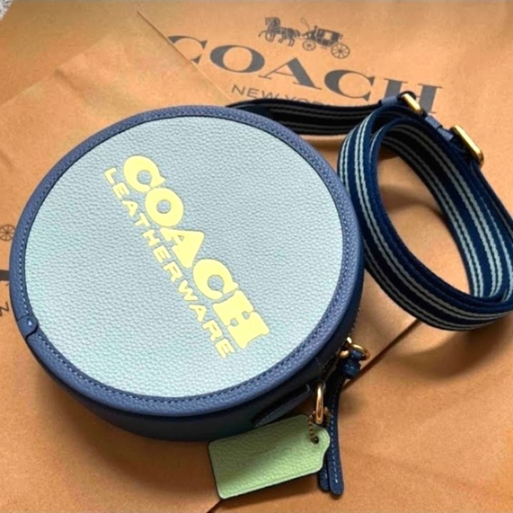 COACH KIA BLUE COLORBLOCK ROUND CIRCLE CANTEEN CROSSBODY BAG GUITAR STRAP - Picture 4 of 16